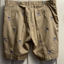 Island Republic Men’s Tan Shorts Embroidered With Fish Beach Cruise Sz 42 