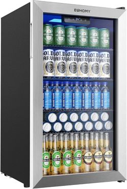 Mini Fridge 130 Can Beverage Refrigerator Cooler Glass Door for Soda Wine Beer, NEW