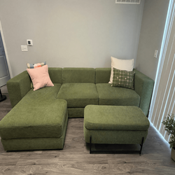 IKEA Green Suede 4-Seat Couch – Like New, Includes Ottoman &amp; Pillows - Salt Lake City, UT
