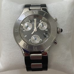 Cartier 21 Must Chronoscaph 2424 Stainless Steel Black Rubber AS IS