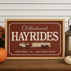 NEW HAYRIDES Fall Framed Wall Art Wood Sign PORCH DECOR 