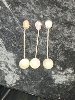 Antique Collectable Mini Spoons With Columbian Coins And Realstones