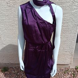 Large/x-large purple one shoulder satin stretch long dress $3 or 2/$5