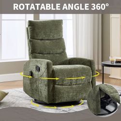 New Heat Massage Manual Recliner Chair with Rocker and Swivel in Fabric for Living Room Green