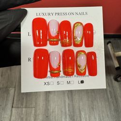 Gold and Red Beauty Press On Nails