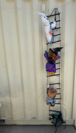 Over 6 Ft Halloween Window Ladder Decoration — Ghost, Witch, Scarecrow & Frankenstein