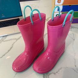 Girls Pink Rain Boots Kids Size 12 Easy Pull On