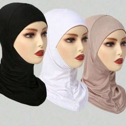 3pcs Women Fashionable Solid Color Combination Set, Including Elastic Chin Cover, Convenient Hijab Cap Scarf And Wrapping Scarf, Suitable Daily Wear