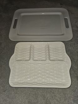 2 White Serving Treys 