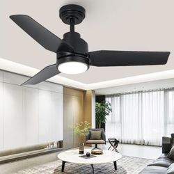 NEW 42 Inch Black Ceiling Fans with Lights, Modern Outdoor & Indoor Ceiling Fan with Remote, Dimmable 3 Color, 6 Speeds, Quiet DC Motor, Timer, Ceilin