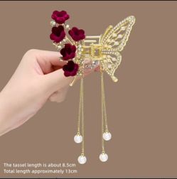 Butterfly Flower Hair Claw Clip with Tassel