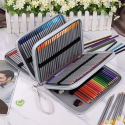 BTSKY - Organizador de lápices de colores con 200 ranuras, estuche de piel sintética de lujo con correa removible para lápices de colores, lápices de 