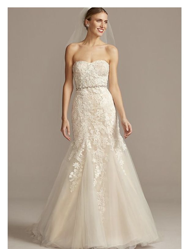David’s Bridal Collection floral beaded lace and tulle mermaid wedding dress