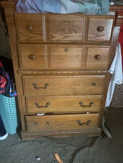 Tall Oak Wood Chest of Drawers