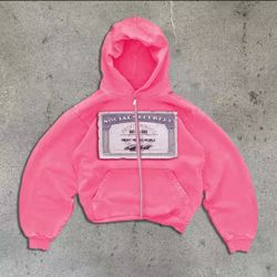 Pink Social Security antisocial, Y2K cotton hoodie