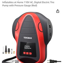 TEROMAS Tire Inflator Air Compressor, Portable DC/AC Air Pump for Car Tires 12V DC and Other Inflatables at Home 110V AC, Digital Electric Tire Pump w