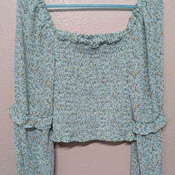 Wild Fable Light Green Floral Smocked Crop Top