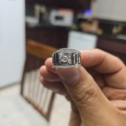 Brand New Silver Mens Ring With Diamonds. Size 10 1/2 - 11.