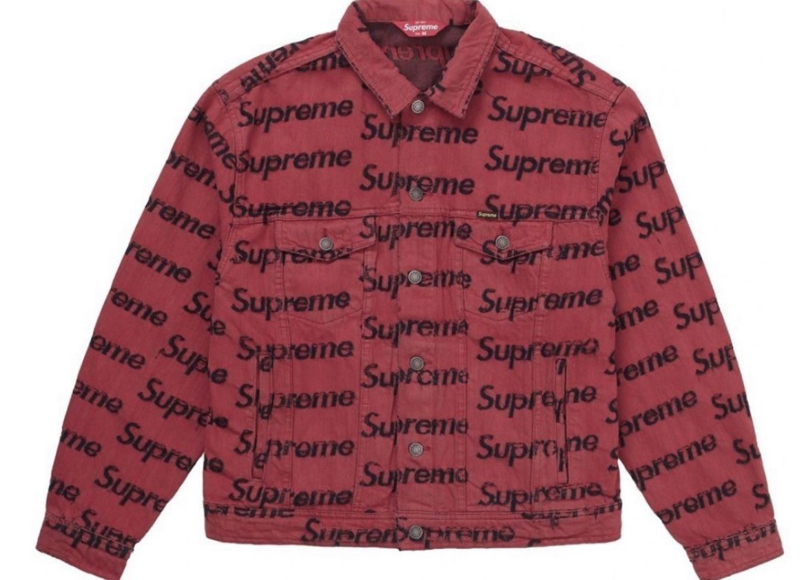 Supreme 21SS Frayed Logos Denim Trucker Jacket Red