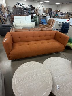 Mid-Century Modern Tufted Sofa in Rust Orange