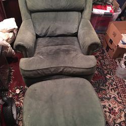 Hunter Green, Soft Leather/Suede Chair and Matching Ottoman