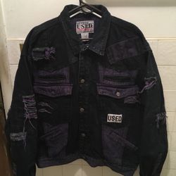 Used Distressed Purple Denim Jacket, Xl 
