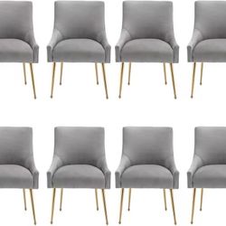 Modern Dining Chair Set of 8 for Dinner, Velvet Upholstered Kitchen Chair with Gold Legs for Living Room
