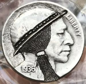 Photo Hand Carved “Hobo” Buffalo Nickel 1936 Date One of a Kind Indian Scout”