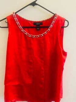 Alfani Petite Red Sleeveless Top with Chain Neckline
