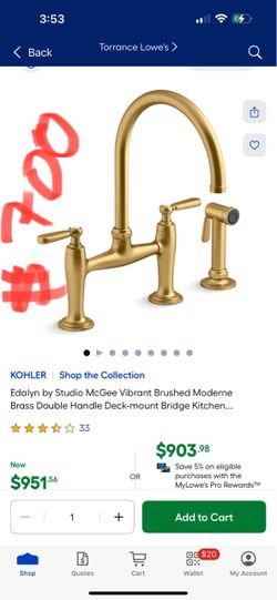 KOHLER Shop the Collection Edalyn by Studio McGee Vibrant Brushed Moderne Brass Double Handle Deck-mount Bridge Kitchen..