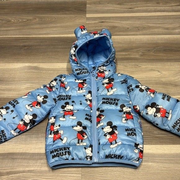 Disney Light Blue Mickey Mouse Puffer Jacket size 18-24 months