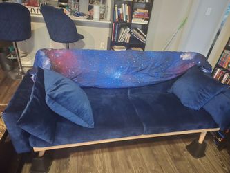 Blue Velvet Sofa with Wood Frame