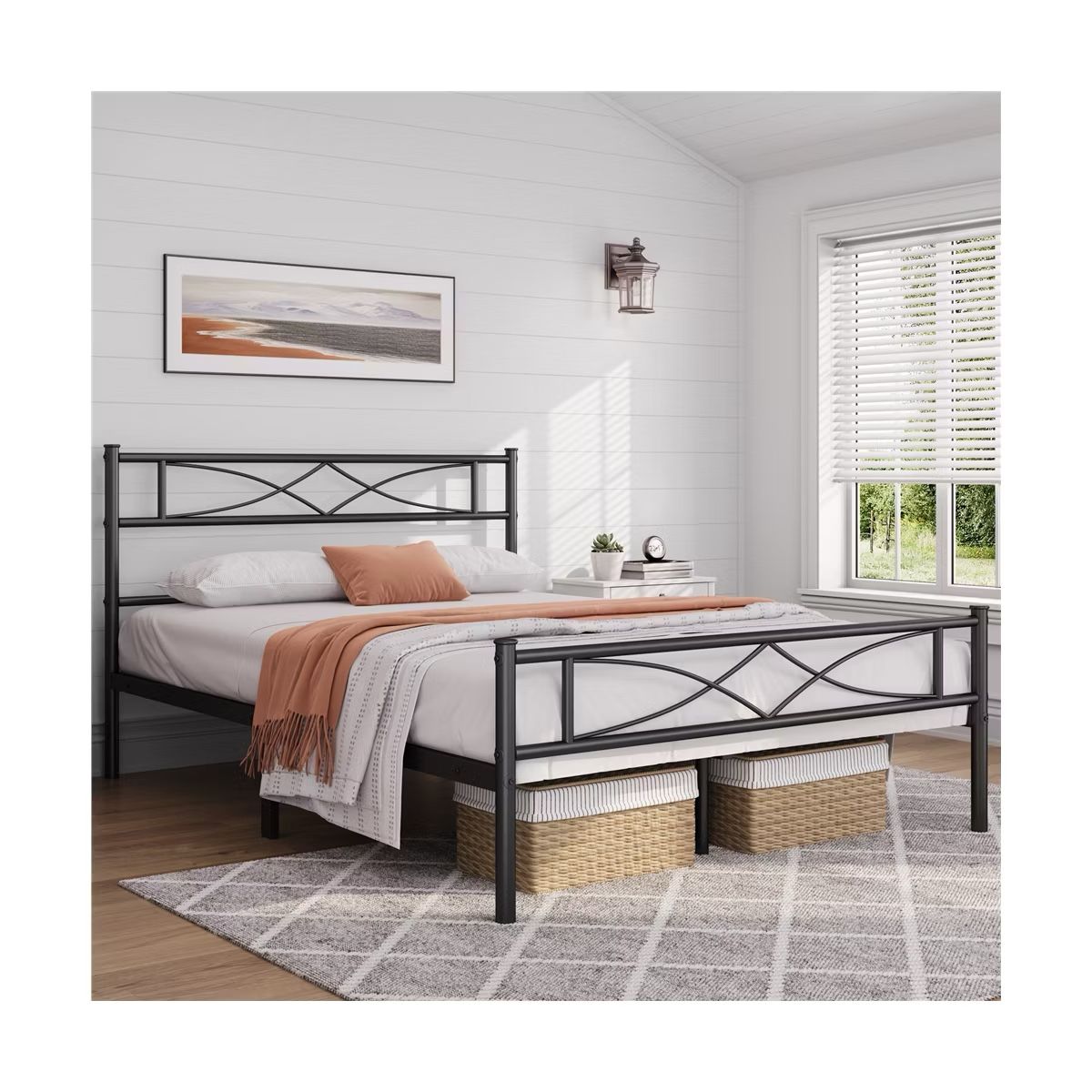 Simple Metal Bed Frame with Curved Design Headboard and