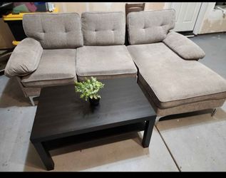 *Free delivery* L right side only Sectional couch linen fabric modern look gray color soft material