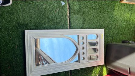 37 “Large Cathedral Arch Solid Heavy Wood Distressed White Shabby Chic Mirror