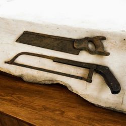 Antique 19” Backsaw & Adjustable Hacksaw Lot c.1880–1915 Wood Handles