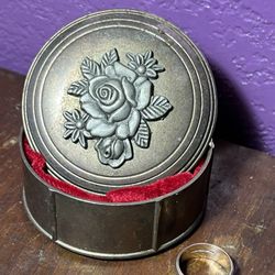 Vintage Davco Silver Plated Rose Trinket Box Red Velvet Lined 