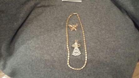 Angel , buttrfly pin & necklace