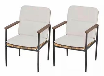 PureCane 2-Piece Aluminum Wicker Outdoor Dining Chairs with Gray Cushions