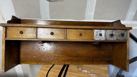 Antique Hutch Wood Metal Drawers