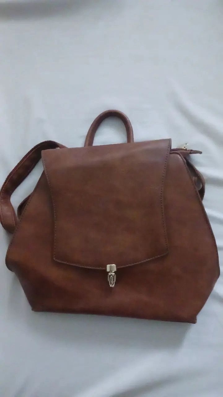Chic Brown Faux Leather Mini Backpack Purse with Gold Hardware
