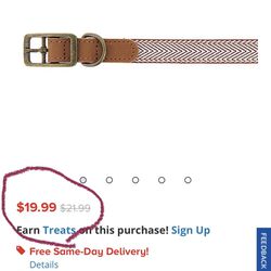 (New) Top Paw Leather Dog Collar, Large - 17"-21"
