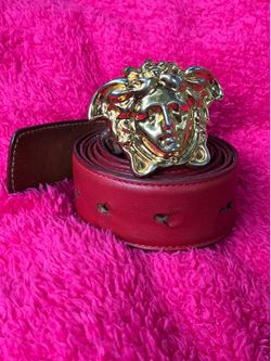 Versace Red Leather Medusa Belt Gold Buckle