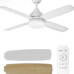 Ceiling Fans with Lights, 52 Inch Black Walnut Ceiling Fan Light Dimmable LED Light, Reversible Quiet DC Motor for Living Room, Bedroom, Home Kitchen