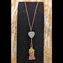 Handmade Princess Peach Rose Quartz Necklace - 16 Inch Chain