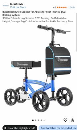 BlessReach Knee Scooter Blue with Storage Bag