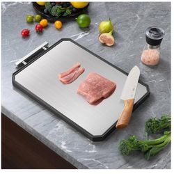 2 in 1 Stainless Steel Cutting Board with Handle Chopping Large Big Small Metal Carving