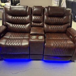 Brown Leather Sofa & Loveseat + FREE Recliner Chair
