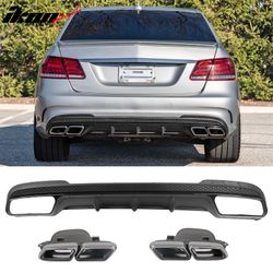 Fits 2014-2016 Benz E-Class E250 E350 E400 E63 Style Rear Diffuser Silver Exhaust Tip