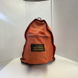 VINTAGE EDDIE BAUER BACKPACK LEATHER BOTTOM RIVETED STRAPS 70s/80s ORANGE Rare